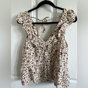 Old navy Brown floral ruffle pelum top with tie back detail